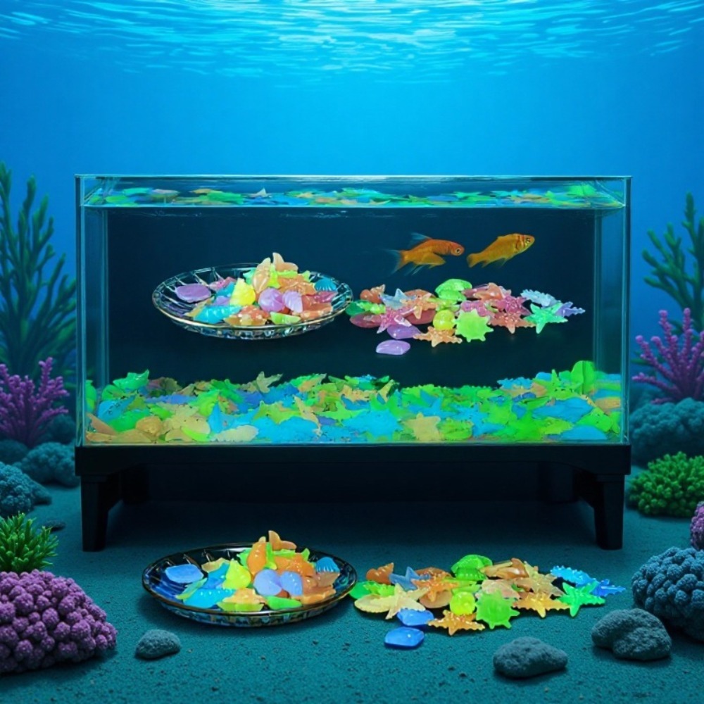 Aquarium Plant In Pot - Leuchtende Ozeansteine, fluoreszierende Muscheln, bunte Seesterne