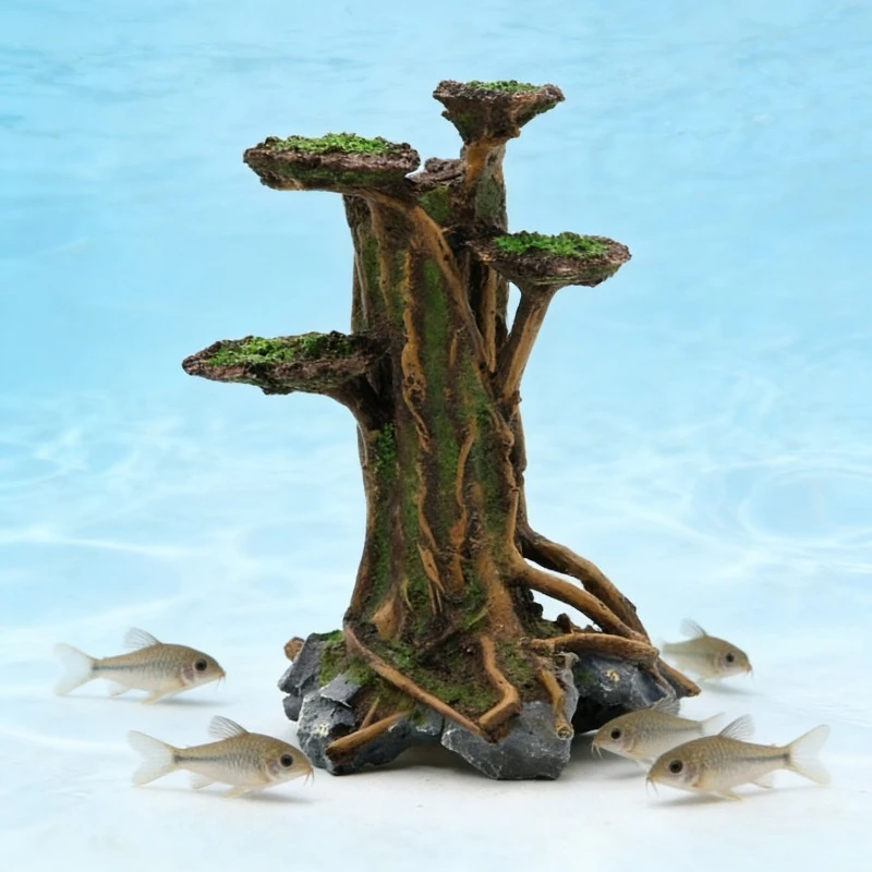 Planted Aquarium With Driftwood - Künstlicher Moosbaum-Treibholz-Aquarium-Dekor aus Harz, Moosbaum-Wasserpflanze, Lazy