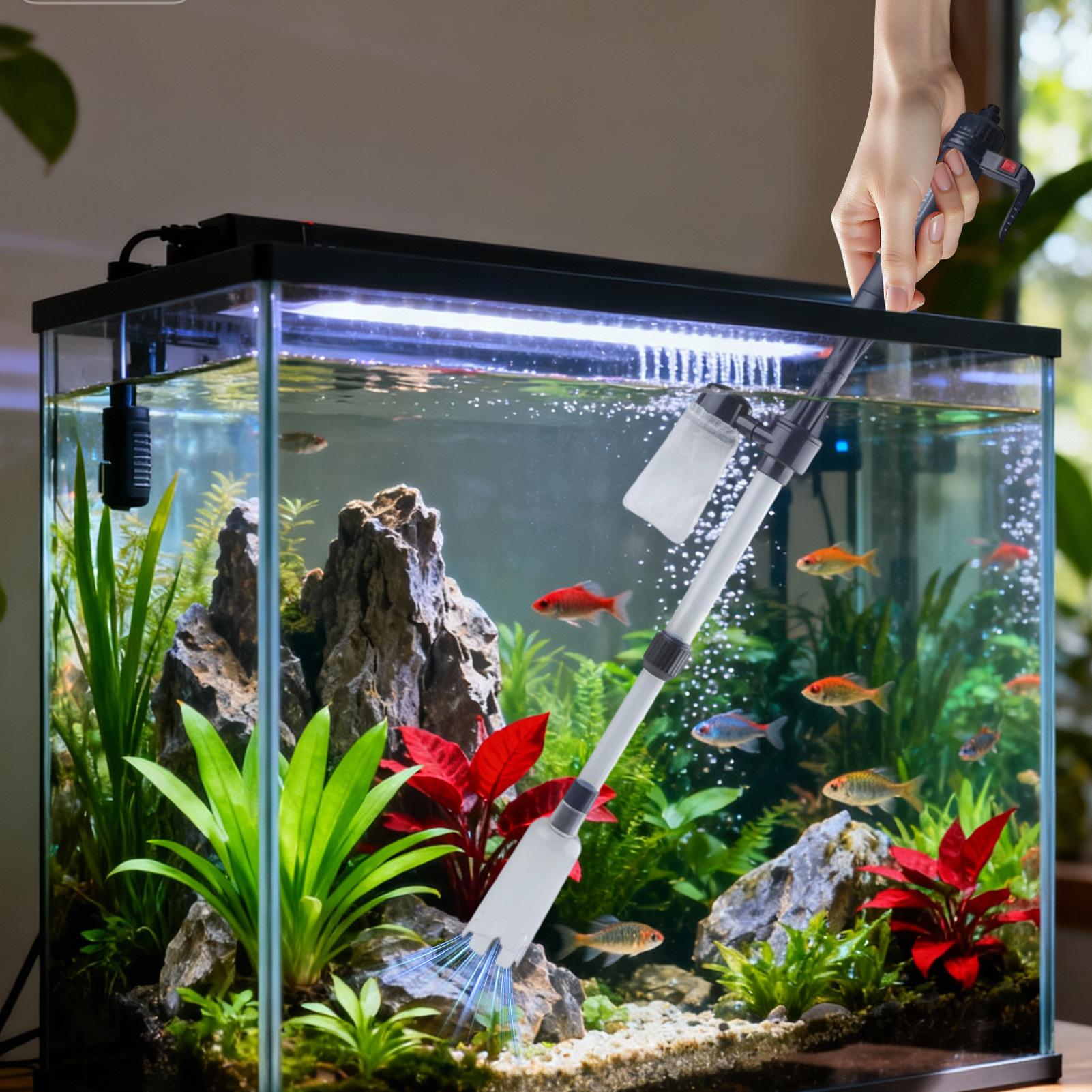 Planted Aquarium Cleaning - Aquarium-Schotterstaubsauger, verstellbarer Teleskop-USB-tragbarer Wasserstaubsauger für Fischbecken,
